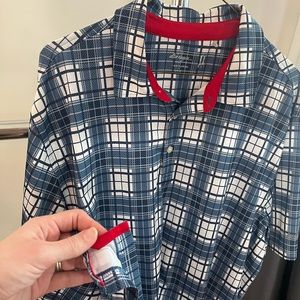 Walter Hagen Blue Plaid with Red Trim Golf Polo